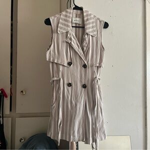 Stradivarius Beige Striped Double-Breasted Mini Dress